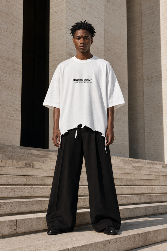 KNGDM COME — Distressed Oversized Tee by Made Clothing Co. — front product view