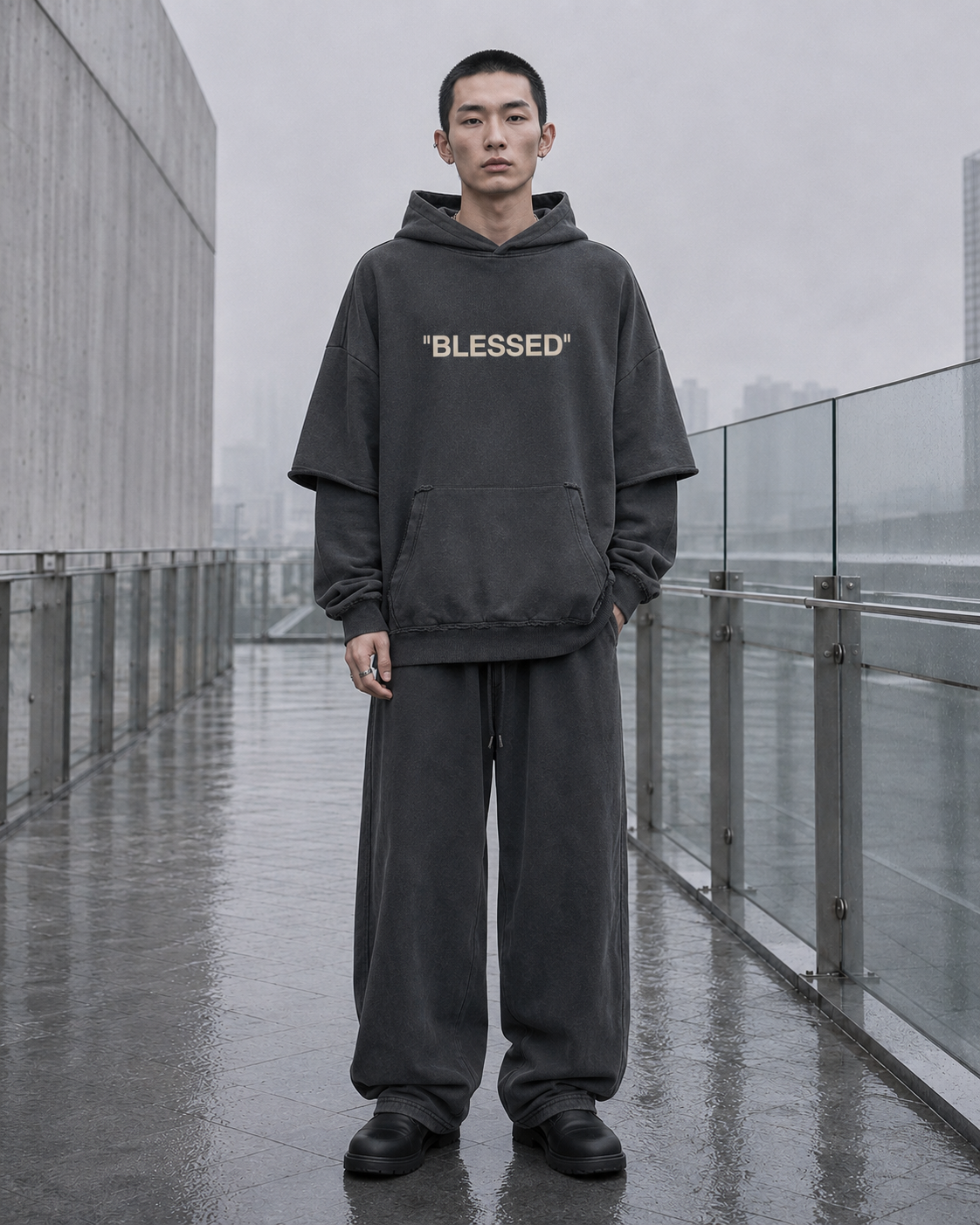BLESSED — Snow-Washed Heavyweight Hoodie by Made Clothing Co. — front product view