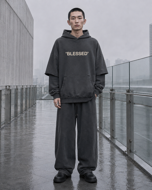 BLESSED — Snow-Washed Heavyweight Hoodie by Made Clothing Co. — front product view