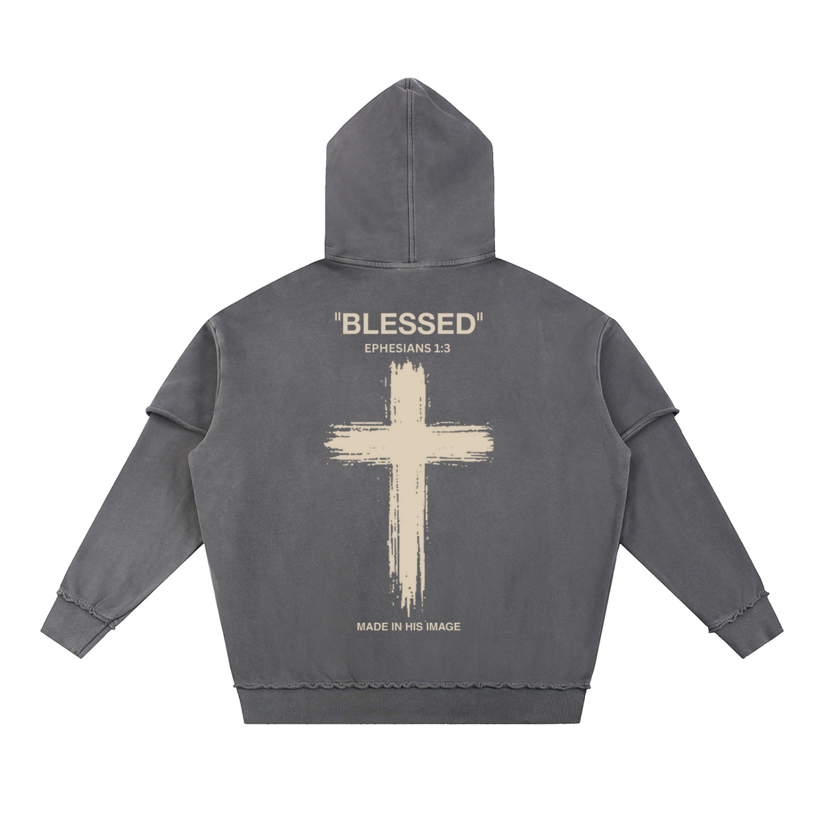 BLESSED — Snow-Washed Heavyweight Hoodie by Made Clothing Co. — garment detail